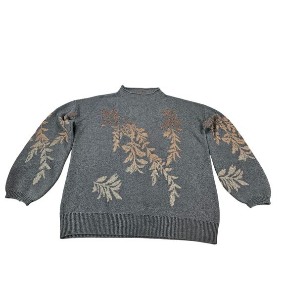 Garnet Hill Merino Wool Floral Ombre Sweater Gray Bronze Metallic Bishop S - Picture 1 of 6